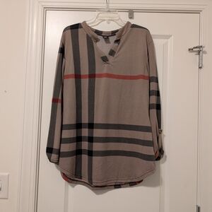 Elegant V-Neck Plaid Tunic Top